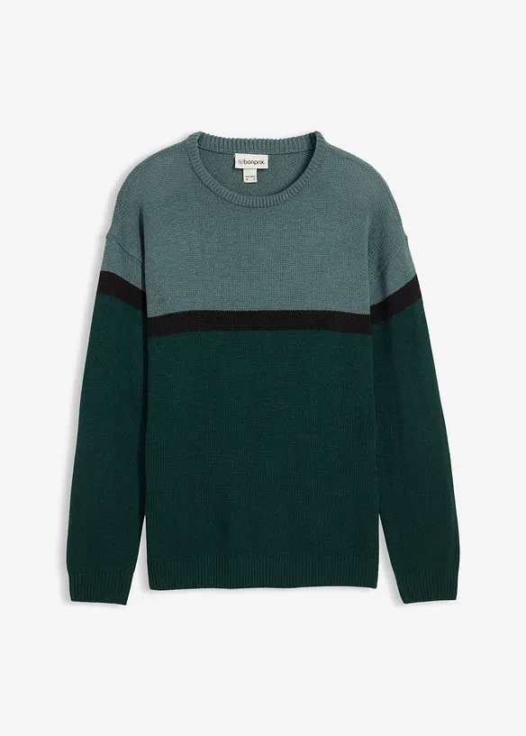 Lettstelt genser med rund hals i colourblocking-stil, bonprix