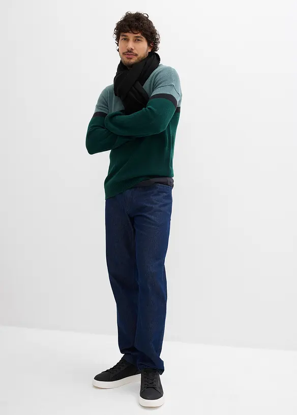Lettstelt genser med rund hals i colourblocking-stil, bonprix
