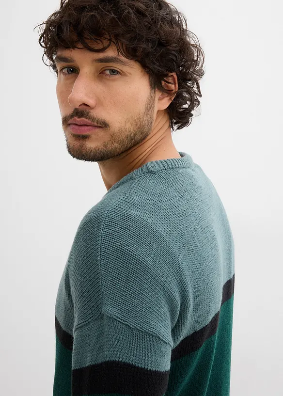 Lettstelt genser med rund hals i colourblocking-stil, bonprix