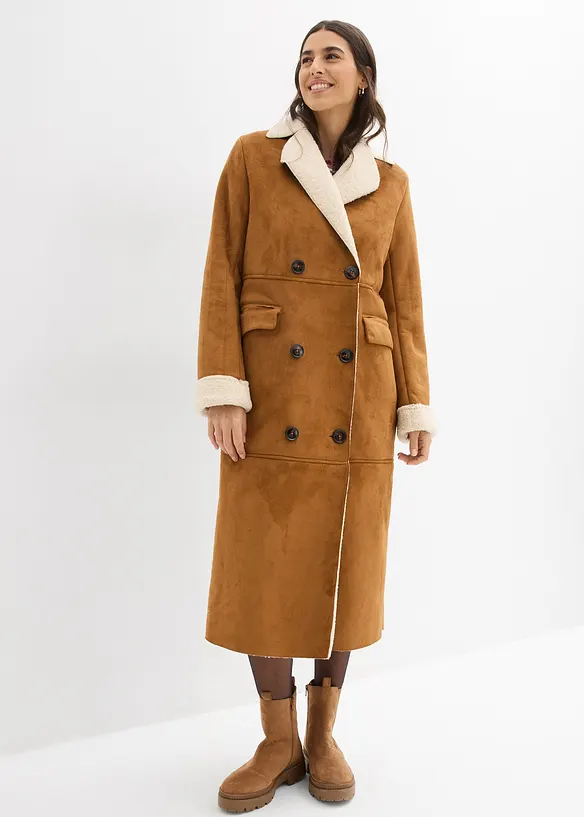 Kåpe i imitert skinn med varmt pilefôr, bonprix