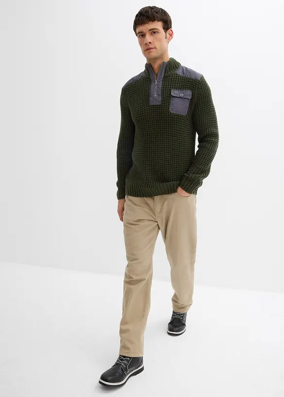 Grovstrikket troyer-genser med vevd besetning, bonprix