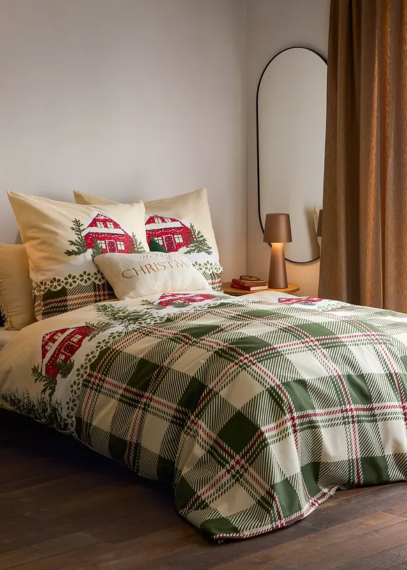 Sengesett med hus- og rutemønster, bonprix