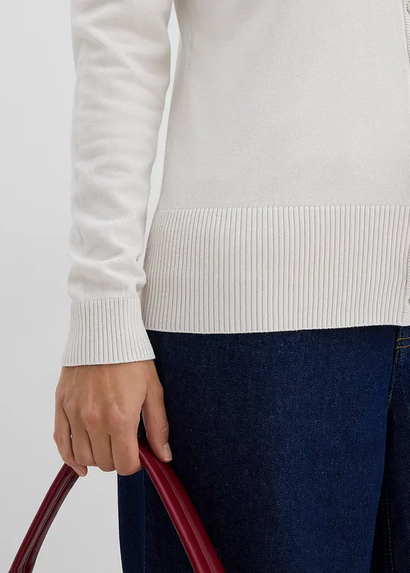 Finstrikket cardigan med knappestolpe, bonprix