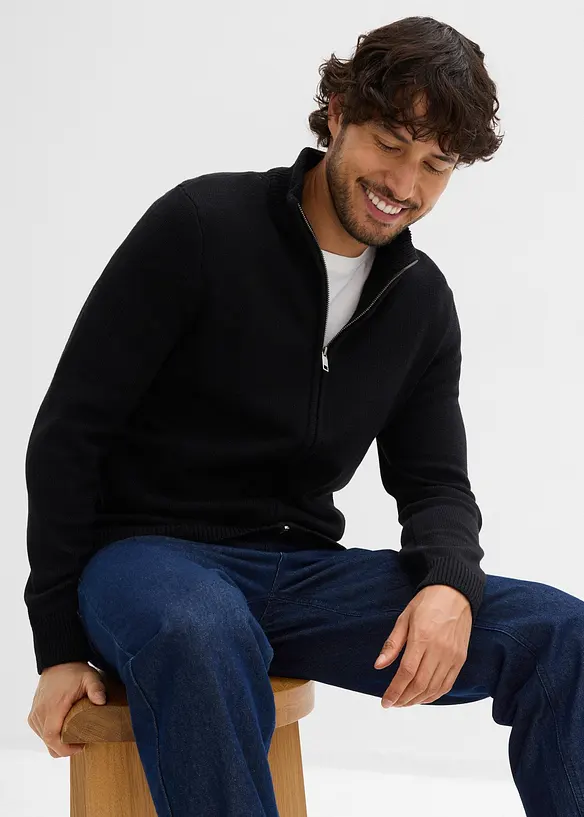 Cardigan med ståkrage og resirkulert bomull, bonprix