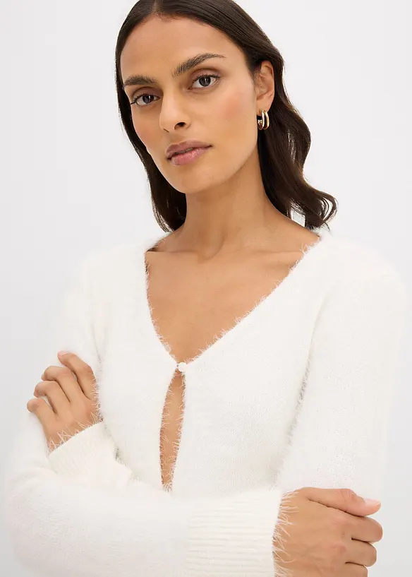 Finstrikket jakke av fjærgarn, bonprix