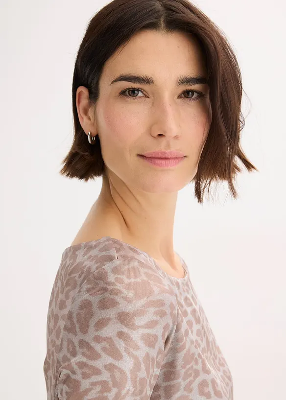 Leopard-topp med glanstrykk, bonprix