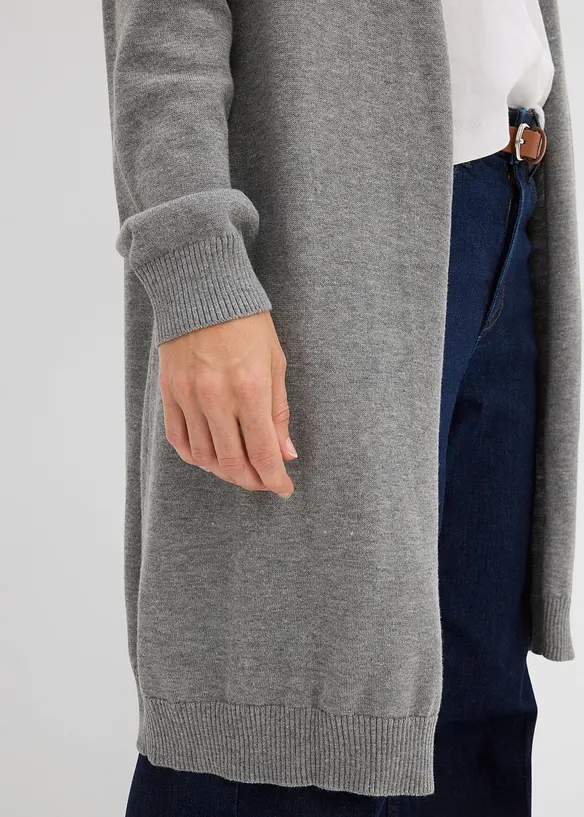 Lang strikkejakke med rullekant, bonprix