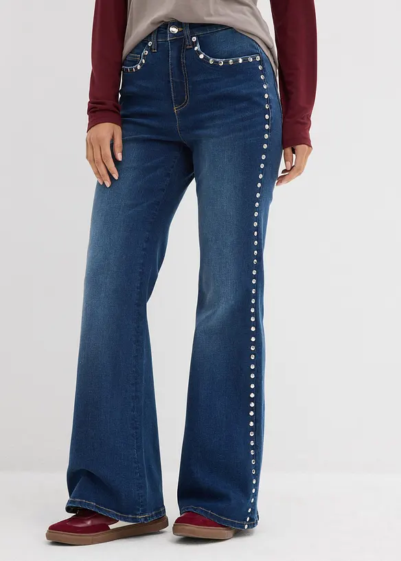 Flared-jeans High Waist med naglebesetning, bonprix