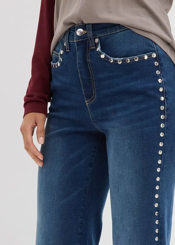 Flared-jeans High Waist med naglebesetning, bonprix