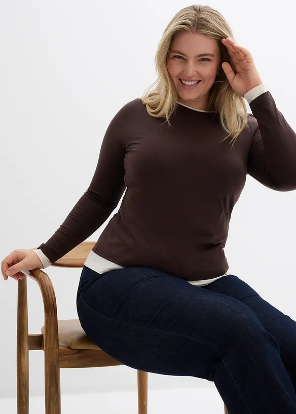 Langermet topp i bomullsmiks, bonprix