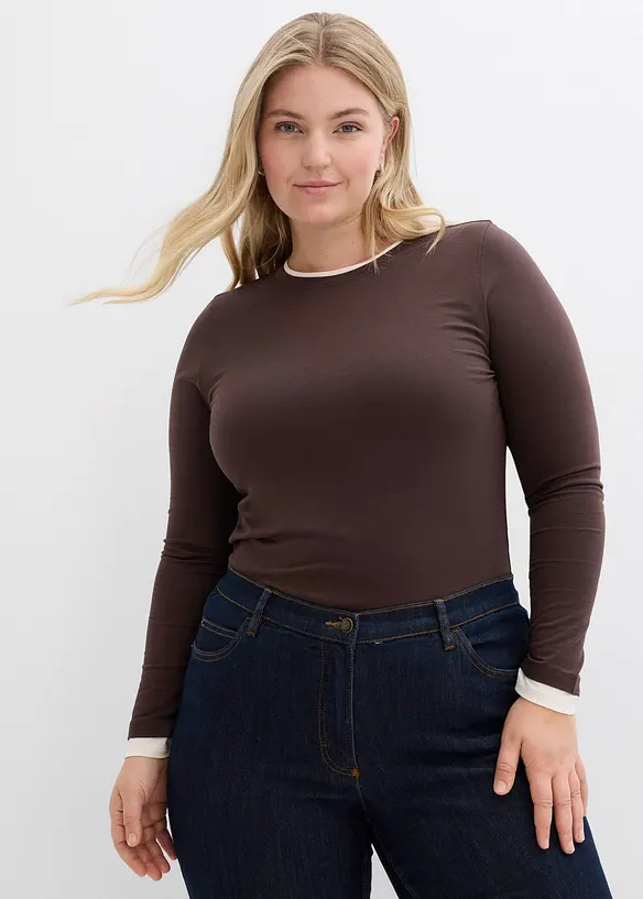 Langermet topp i bomullsmiks, bonprix