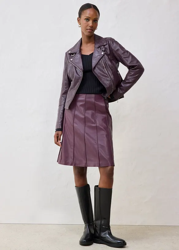 Utskrådd skinnskjørt i lammenappa, bonprix