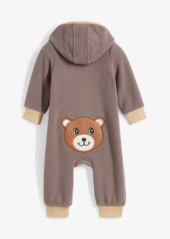 Fleeceoverall med hette og bamse-applikasjon, bonprix