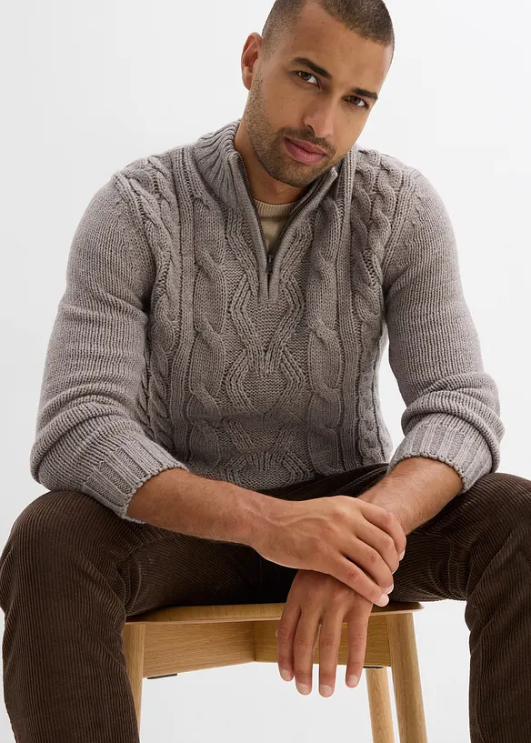 Kabelstrikket troyer-genser, bonprix