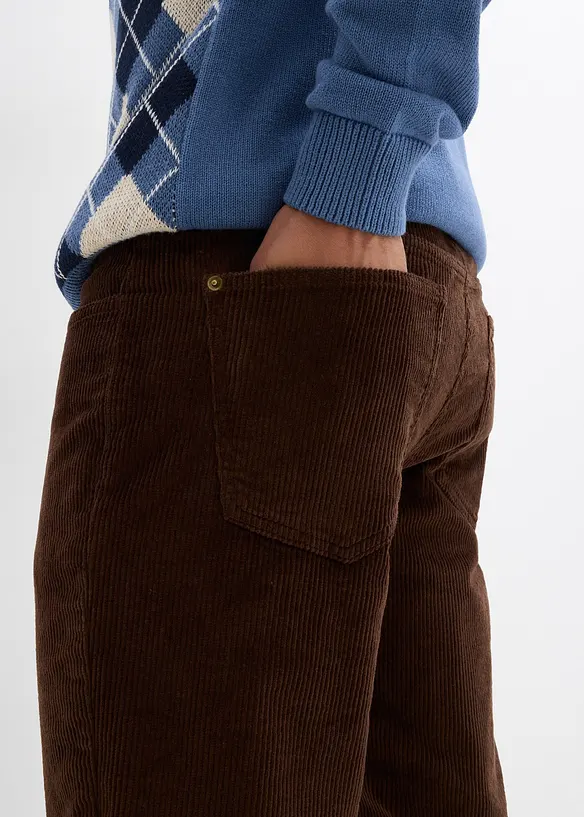 Relaxed fit-kordfl&oslash;yelsbukse med flanellf&ocirc;r, Straight, bonprix