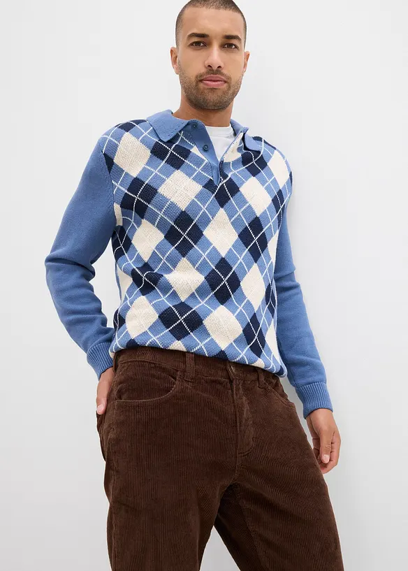Relaxed fit-kordfl&oslash;yelsbukse med flanellf&ocirc;r, Straight, bonprix
