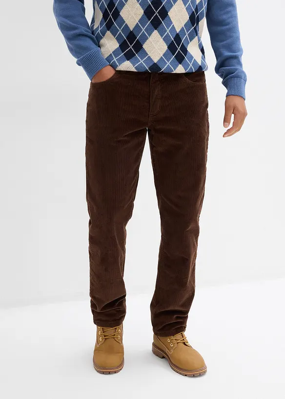 Relaxed fit-kordfl&oslash;yelsbukse med flanellf&ocirc;r, Straight, bonprix