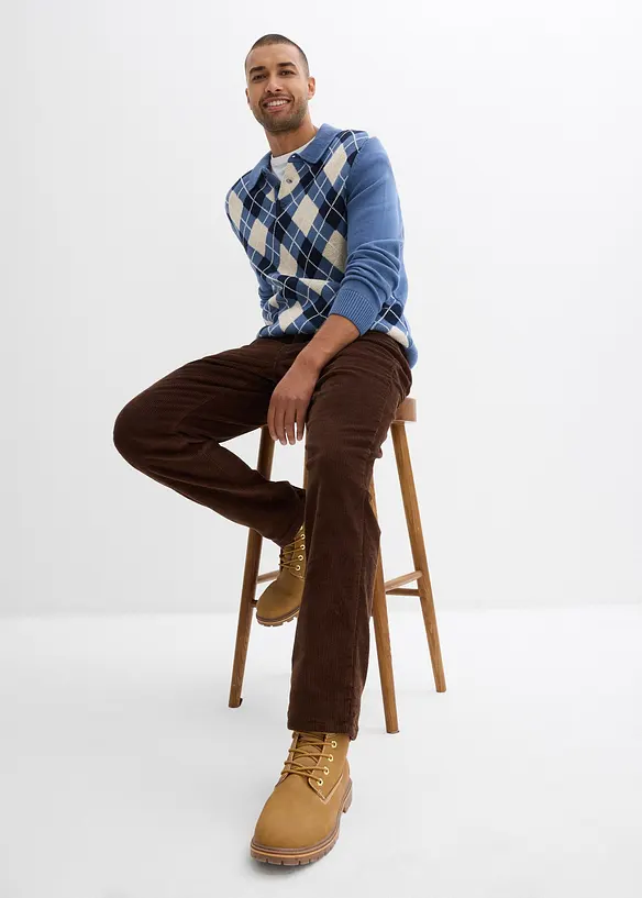 Relaxed fit-kordfl&oslash;yelsbukse med flanellf&ocirc;r, Straight, bonprix