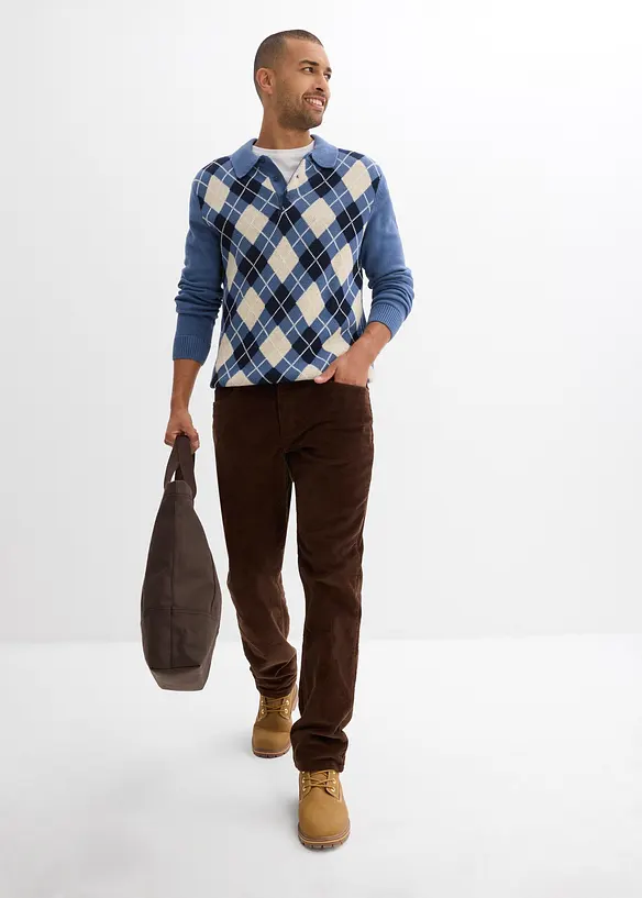 Relaxed fit-kordfl&oslash;yelsbukse med flanellf&ocirc;r, Straight, bonprix