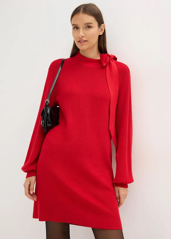 Strikkekjole i myk viskosemiks med sløyfe, bonprix