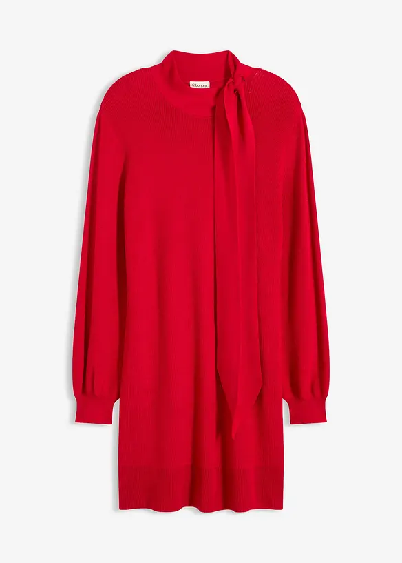 Strikkekjole i myk viskosemiks med sløyfe, bonprix