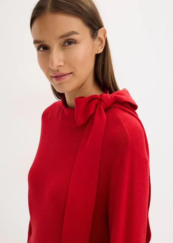 Strikkekjole i myk viskosemiks med sløyfe, bonprix