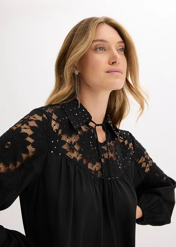 Slip on-bluse med blonde, bonprix