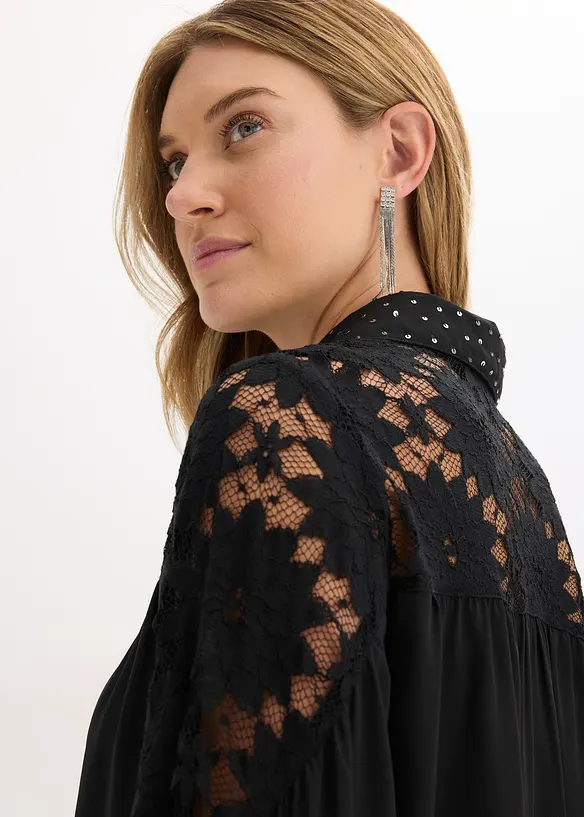 Slip on-bluse med blonde, bonprix