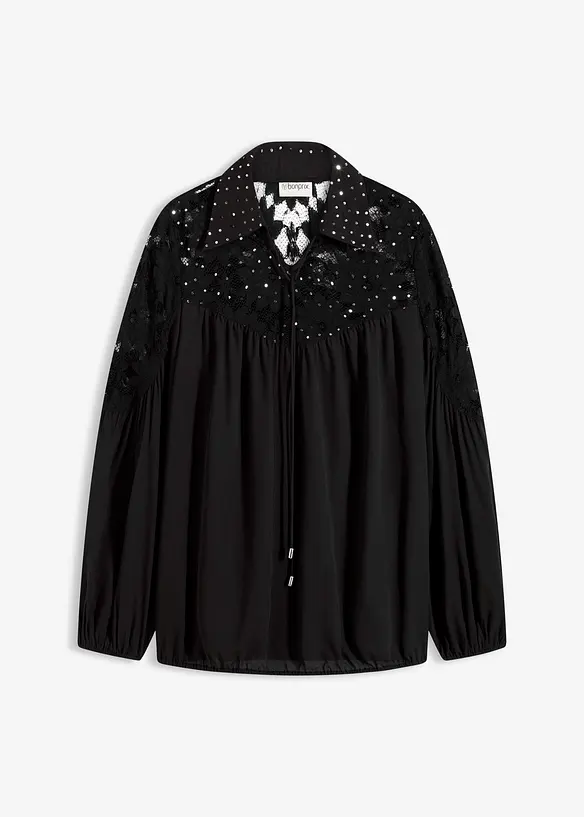 Slip on-bluse med blonde, bonprix