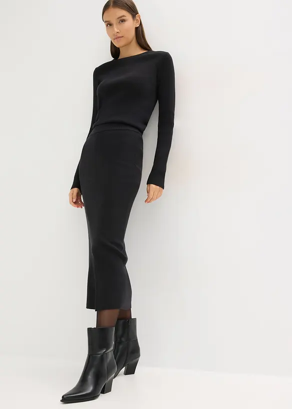 Finstrikket skjørt av myk viskosemiks, bonprix