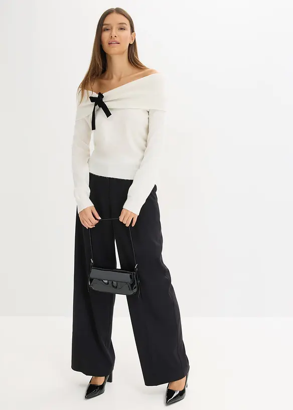 Oversized genser med carmenutringning, bonprix