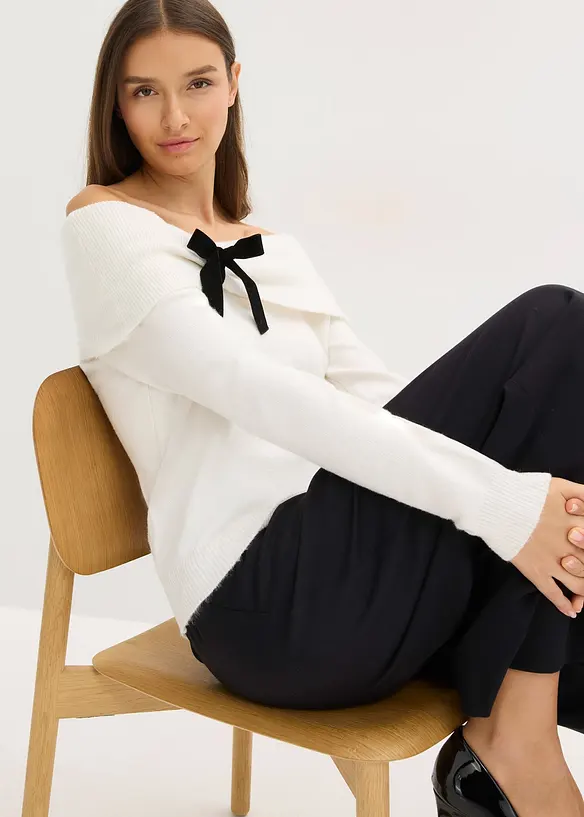 Oversized genser med carmenutringning, bonprix