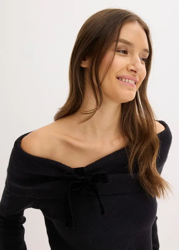 Oversized genser med carmenutringning, bonprix