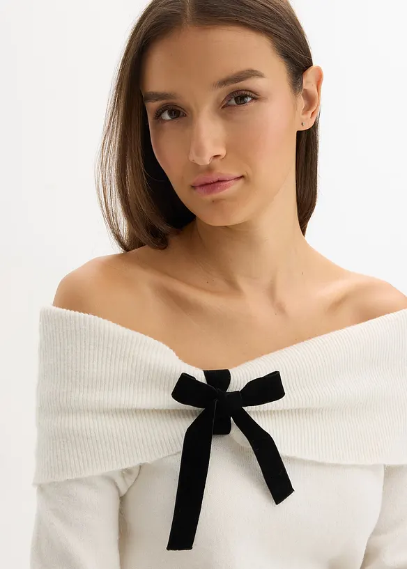 Oversized genser med carmenutringning, bonprix