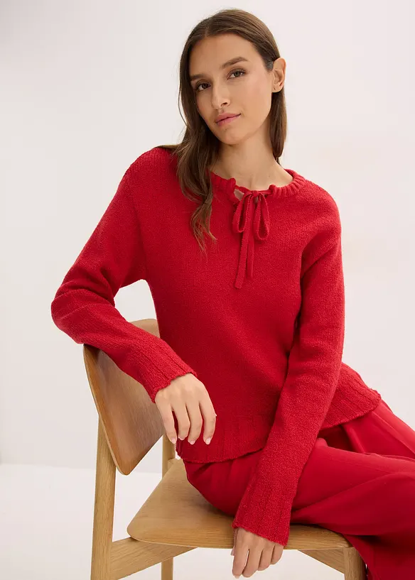 Grovstrikket genser med knyting, bonprix