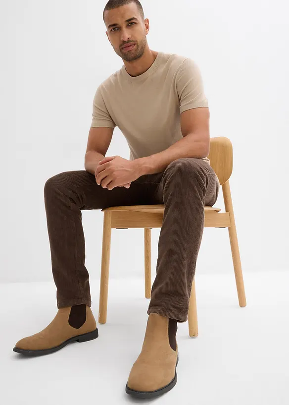 Varmende, Regular Fit-pull on-kordfløyelsbukse med flanellfôr, Straight, bonprix