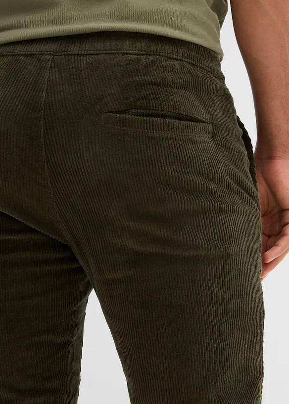 Varmende, Regular Fit-pull on-kordfløyelsbukse med flanellfôr, Straight, bonprix