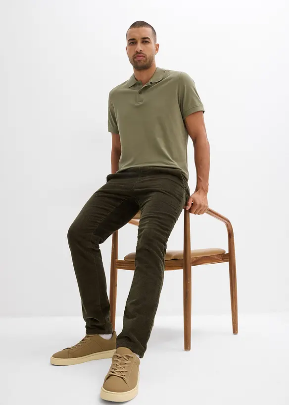Varmende, Regular Fit-pull on-kordfløyelsbukse med flanellfôr, Straight, bonprix