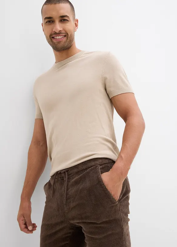 Varmende, Regular Fit-pull on-kordfløyelsbukse med flanellfôr, Straight, bonprix