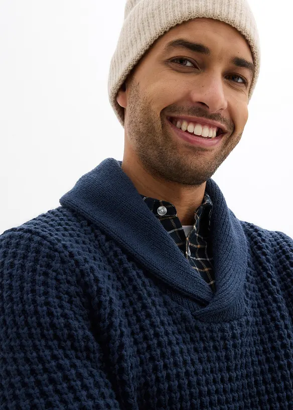 Grovstrikket genser med sjalskrage, bonprix