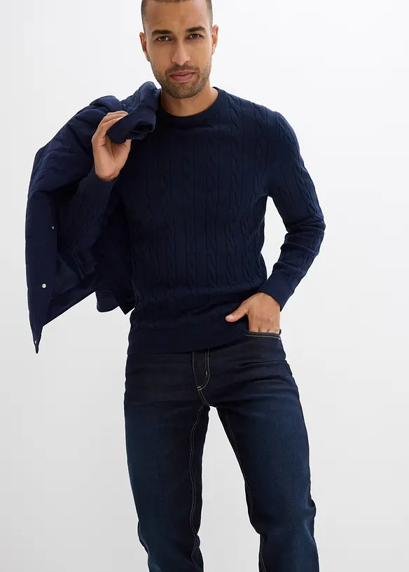 Thermo Regular Fit stretch-jeans med mykt jerseyfôr og komfortlinning, Straight, bonprix