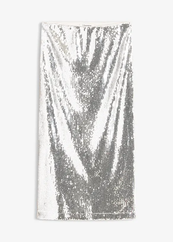 Paljettbrodert midiskjørt, bonprix