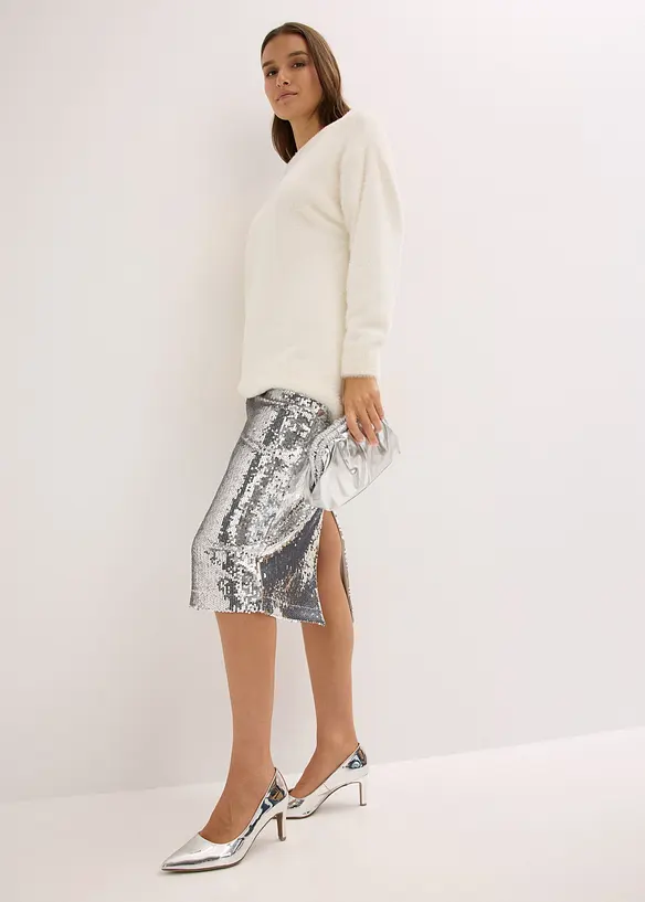 Paljettbrodert midiskjørt, bonprix