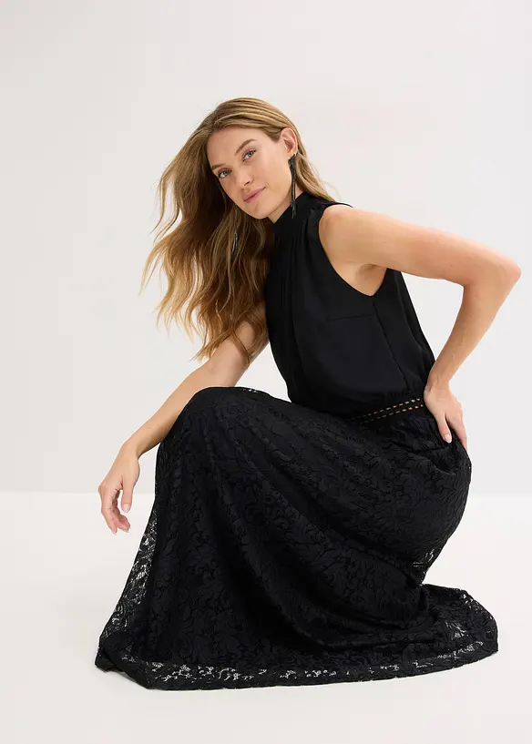 Maxikjole med blondeskjørt, bonprix