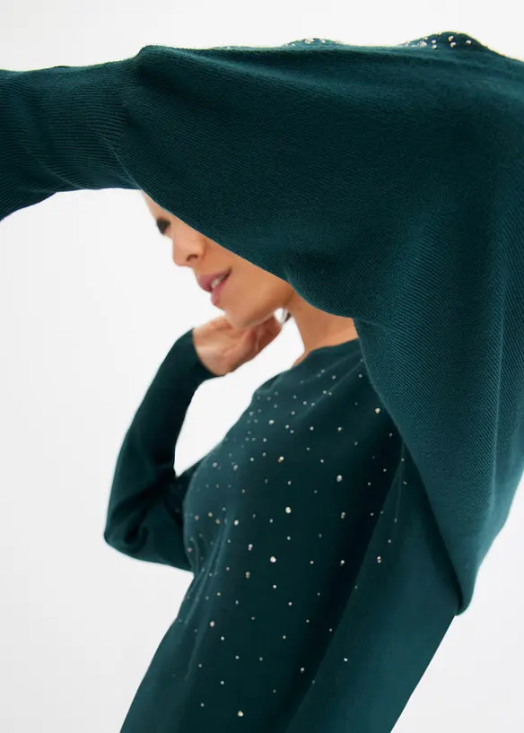 Finstrikket genser med strass, bonprix