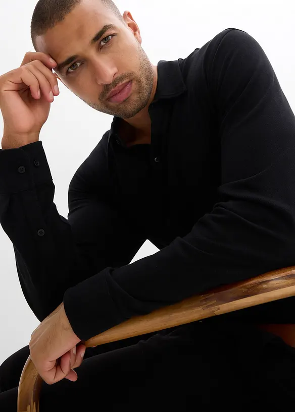 Skjorte i superstretch bomullspik&eacute; med elastan, Slim Fit, bonprix