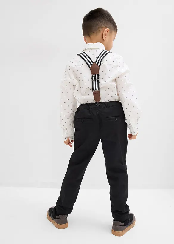 Langermet skjorte, stretchbukse, bukseseler og tversoversløyfe (4 deler), bonprix