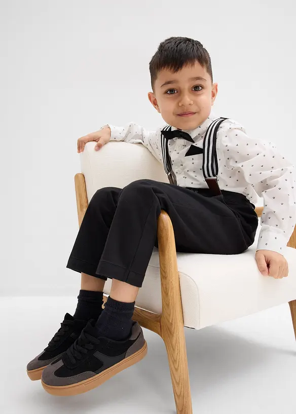 Langermet skjorte, stretchbukse, bukseseler og tversoversløyfe (4 deler), bonprix