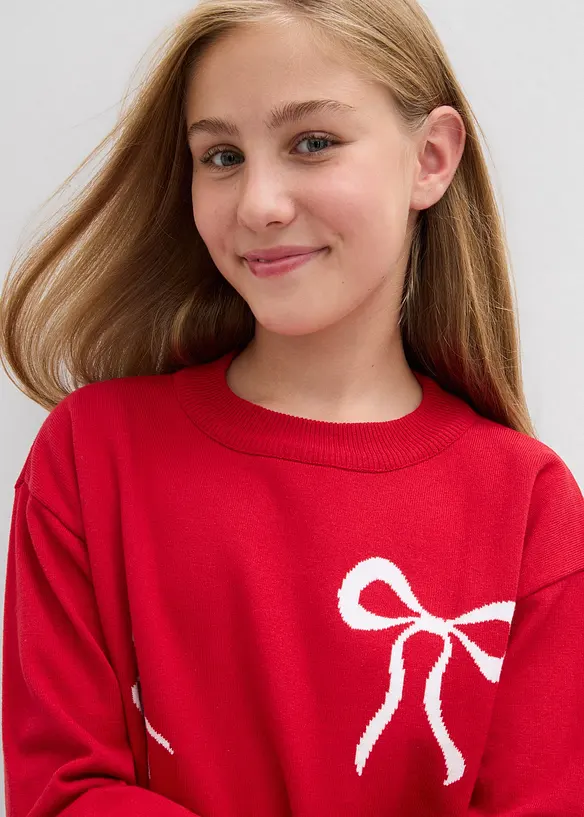 Finstrikket genser med sløyfedetalj, bonprix