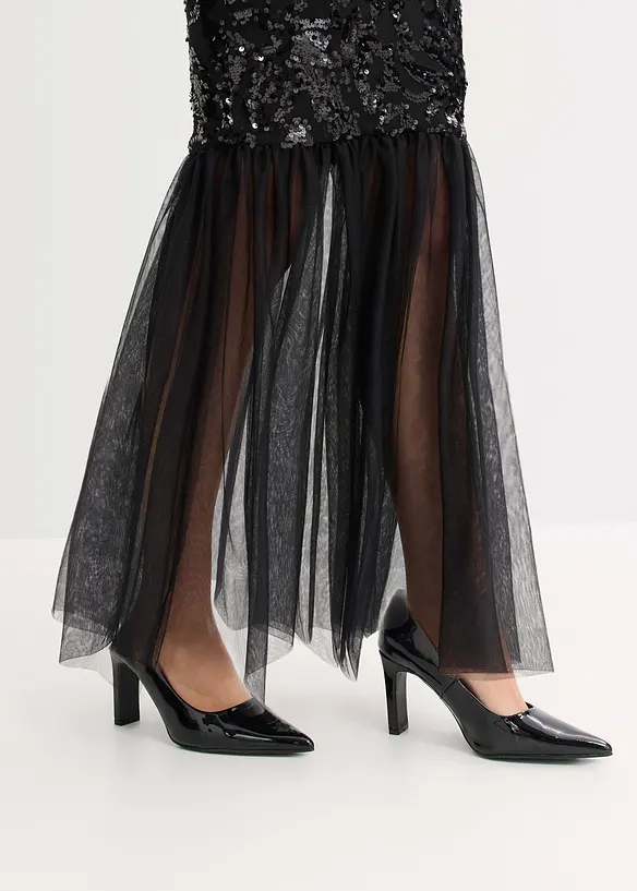 Paljettkjole med volang, bonprix